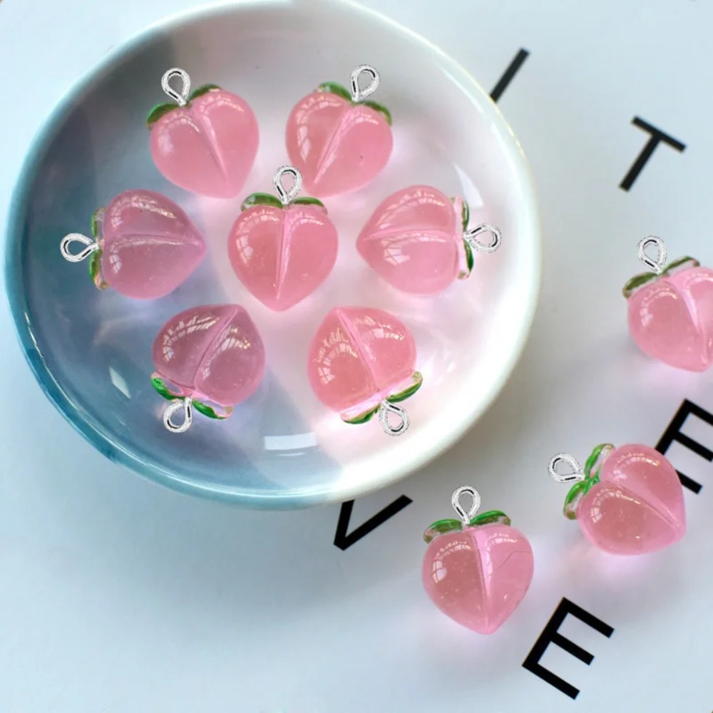 Resin Craft Projects - 10PcsTransparent Peach Flat Resin Charms Pendant